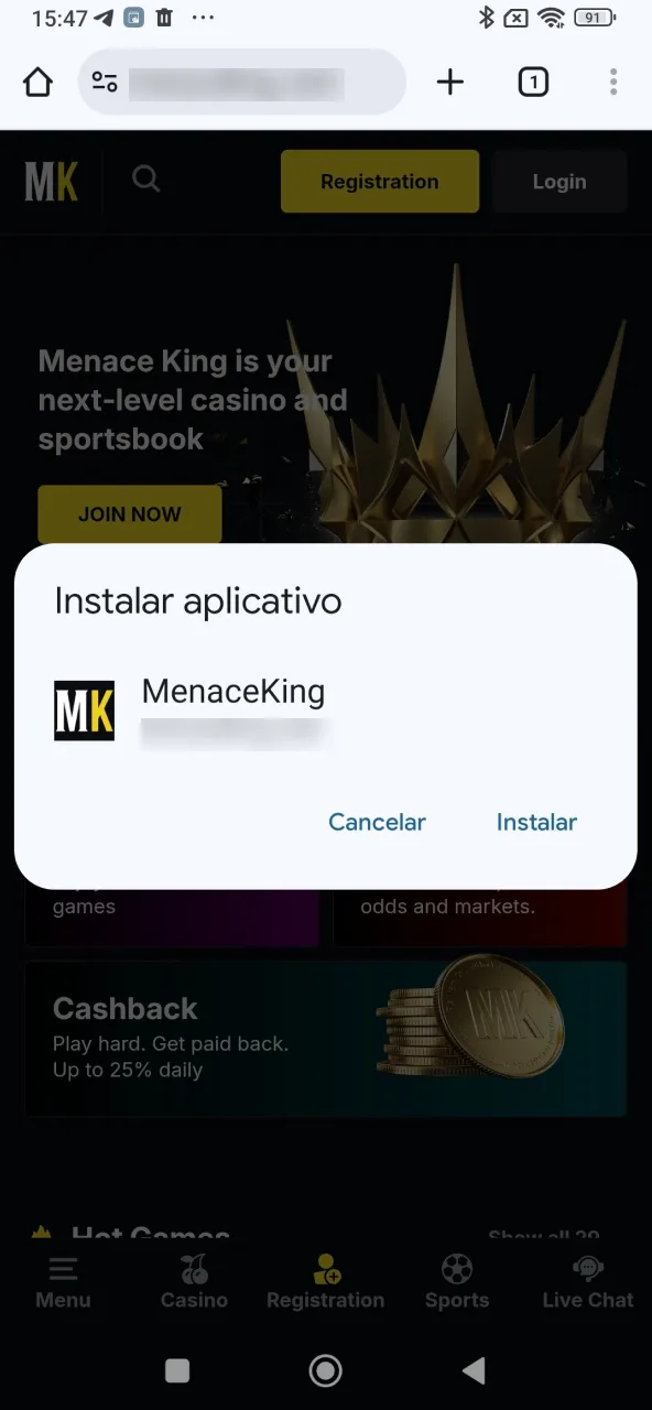 Confirme a instalação do MenaceKing e veja o ícone na tela.