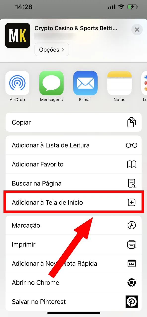 MenaceKing no Safari com opção Adicionar à Tela Inicial.