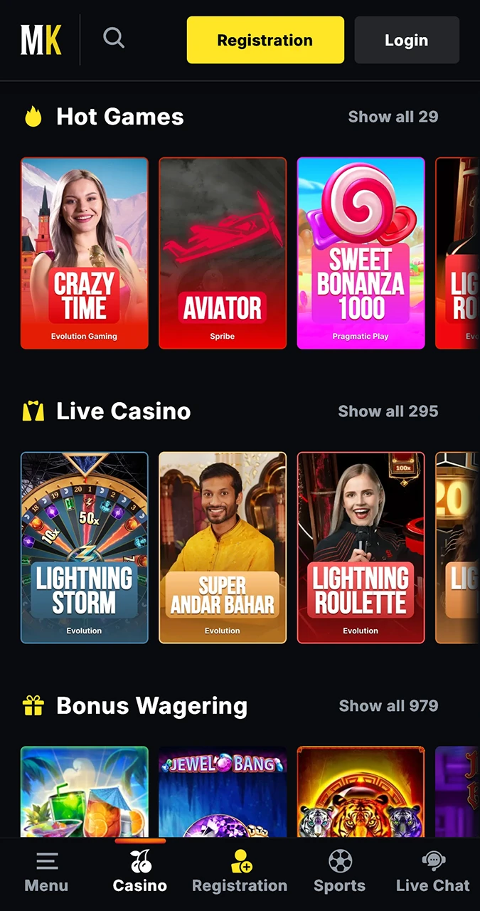 Os melhores jogos no aplicativo do MenaceKing Casino.