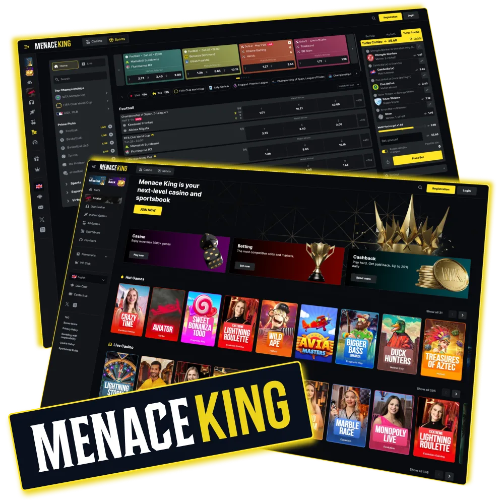 MenaceKing cassino online com jogos e apostas esportivas.