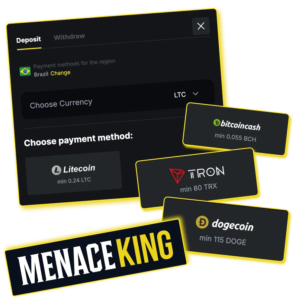 MenaceKing com depósitos rápidos e saques seguros.
