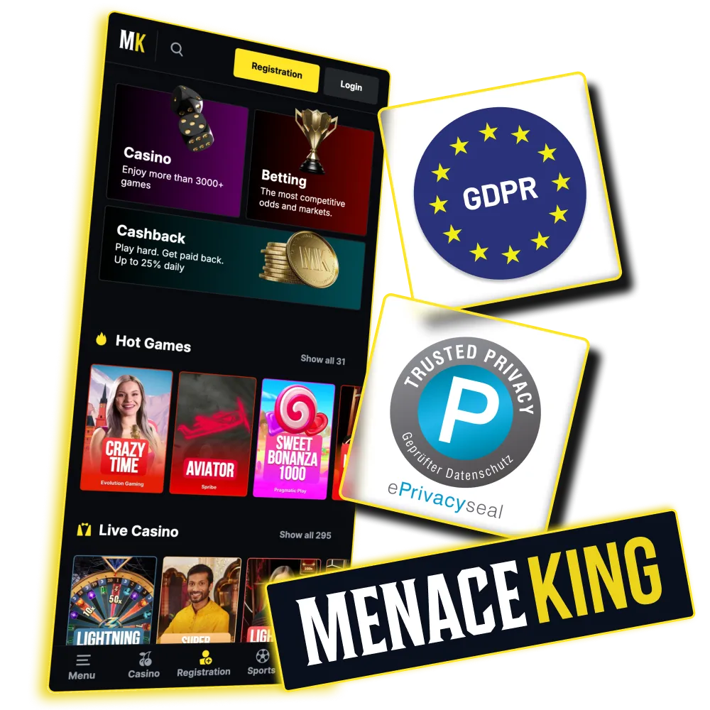 Política de cookies MenaceKing com padrões GDPR.